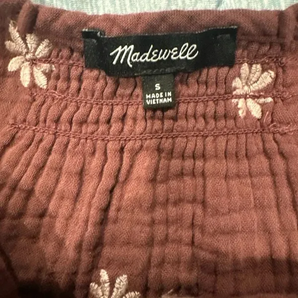 Madewell Embroidered Lightspun Peplum Open Back Top Women Small - Image 5