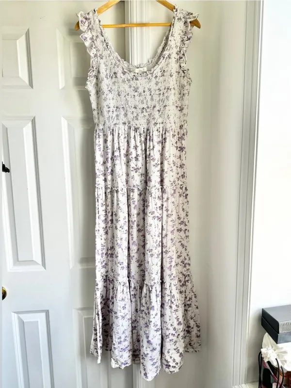 LoveShackFancy Chessie Smocked Floral Ruffle Sleeve Midi Dress - Image 11