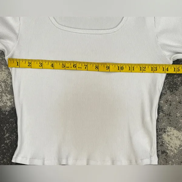 Fabletics Daily white ribbed long-sleeve square-neck crop top Size XL - Image 7