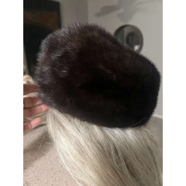Vintage Genuine Mink Fur Hat Lined Women's Pill Box Style - Image 7