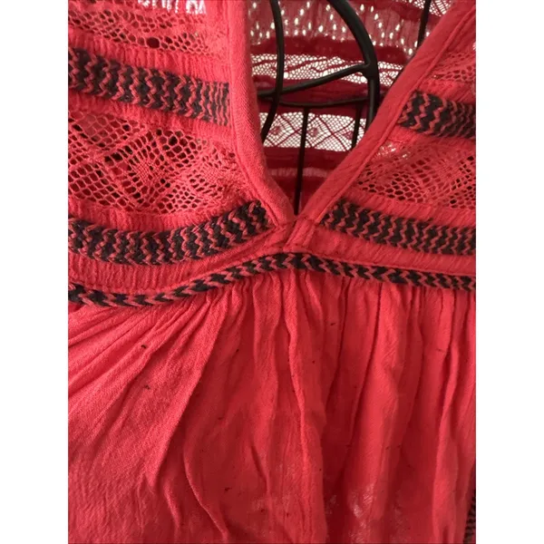 FREE‎ PEOPLE Cyprus Avenue Embroidery Red Boho Long Sleeve Top Sz XS Cottagecore - Image 8