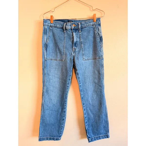 J.Crew Jeans Womens 28 Blue Slim Wide-Leg Patch Pocket High Rise‎ BT039 Denim - Image 2