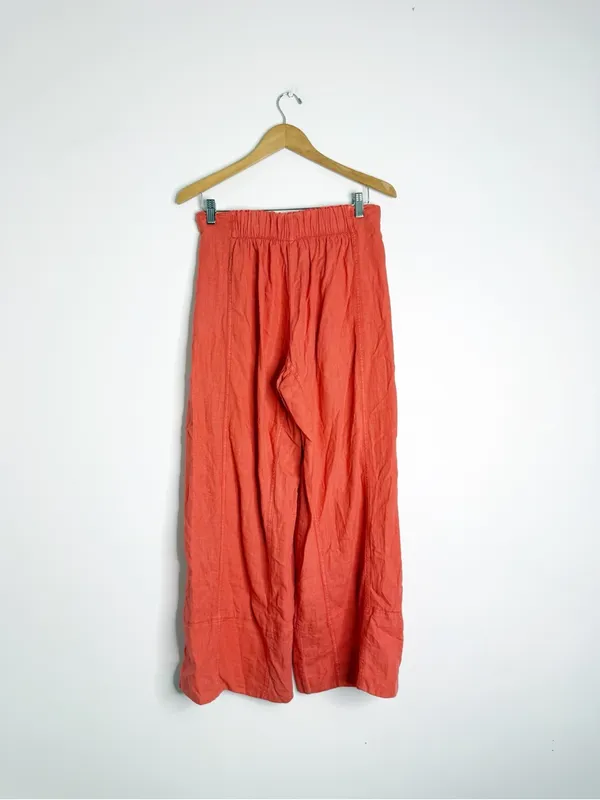 Free People Day’s End Linen Pull-On Pants XS Dark Salmon Wide Leg - Image 4