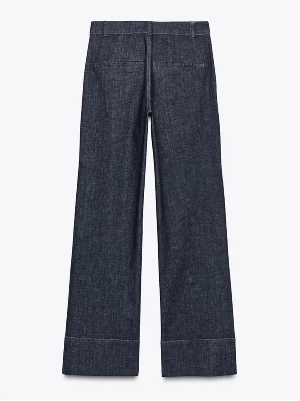 Zara Z1975 Bootcut Denim Pants Jeans Small Dark Wash Minimal Boho Western Chic - Image 6