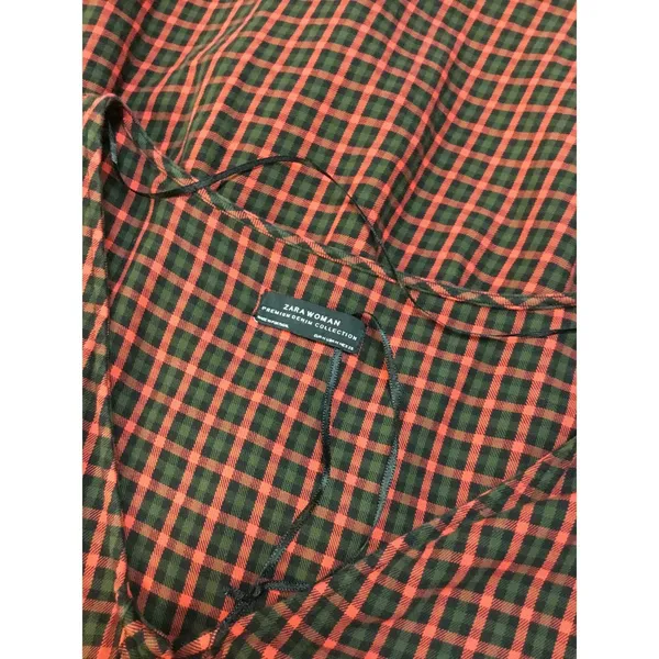 Zara Women Over Sized Long Sleeve Christmas Plaid Pocket Red M - Image 8