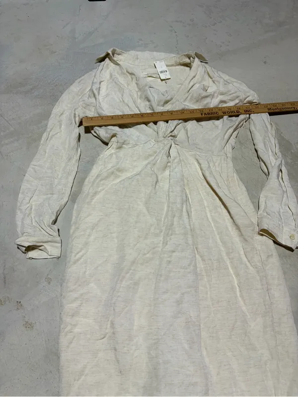 Anthropologie NWT Light Cream Long Sleeve Twist Front Midi Dress 0 MSRP$170 - Image 3