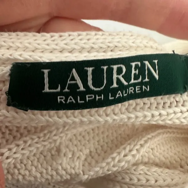 Lauren Ralph Lauren‎ Womens Large Ivory Cable Knit Sweater Minimalist Fisherman - Image 6