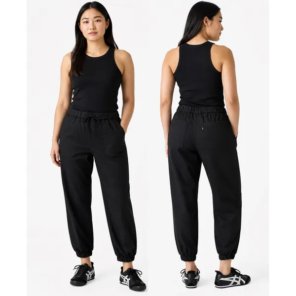 Levi's Womens Essential Joggers Size L Black Meteorite Mid Rise Tapered Stretch - Image 2
