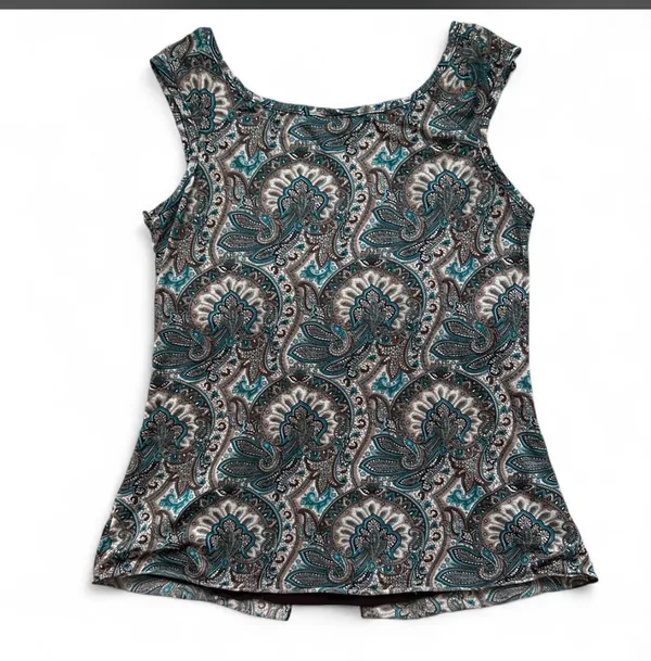 Agenda Y2K paisley babydoll tank top with teal, brown, and beige colors - Image 2