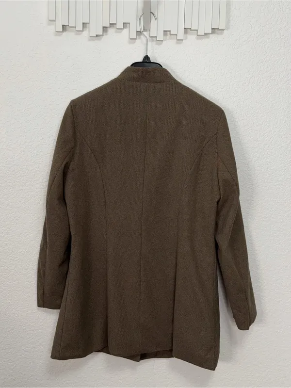 FME Brown Longline Blazer Gold Button Tailored Jacket Minimalist Quiet Luxury - Image 7