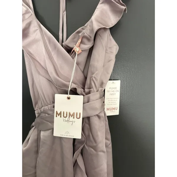 Show Me‎ Your MuMu NEW XXS Samantha Ruffle Wrap Dress Dusty Purple Luxe Satin - Image 8