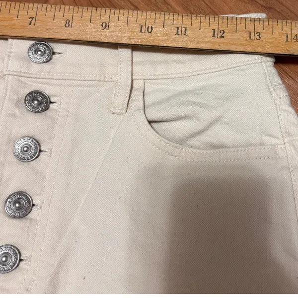 Banana Republic Button Fly Raw Hem Denim Pencil‎ Skirt Women 2P Cream Minimalist - Image 6