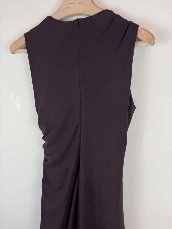 Zara Chocolate Brown Ruched Draped Sleeveless Bodycon Mini Dress Size L - Image 9