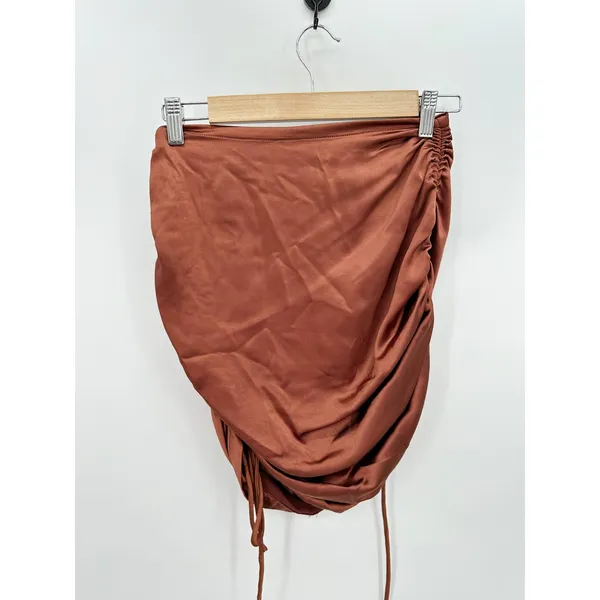 Lush‎ Women Rust Orange Satin Crop Top Ruched Mini Skirt Set Size S LS30842-FCI - Image 2