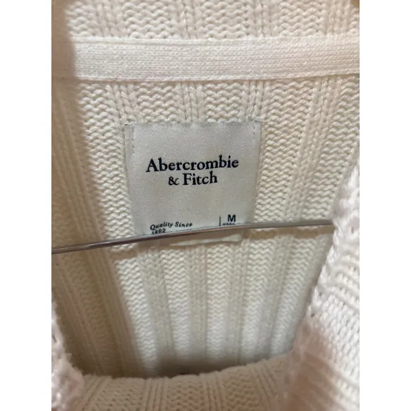 Abercrombie & Fitch Womens Cream Navy Striped Ribbed‎ Mock Neck Sweater Medium - Image 3