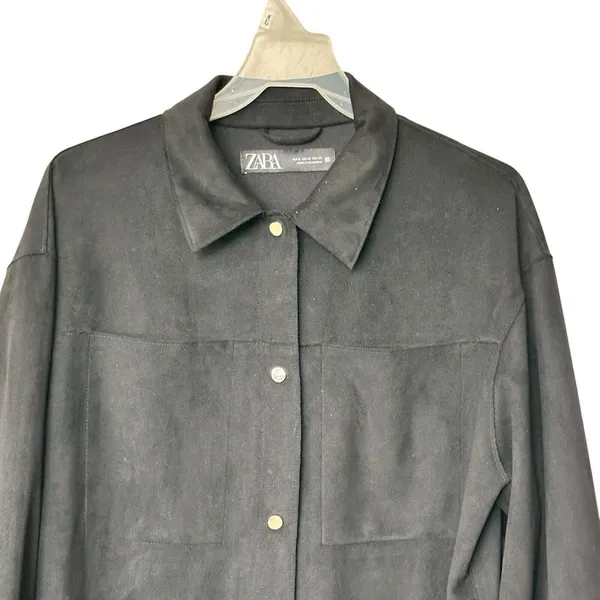ZARA M Faux Suede black snap button shirt jacket size M - Image 4
