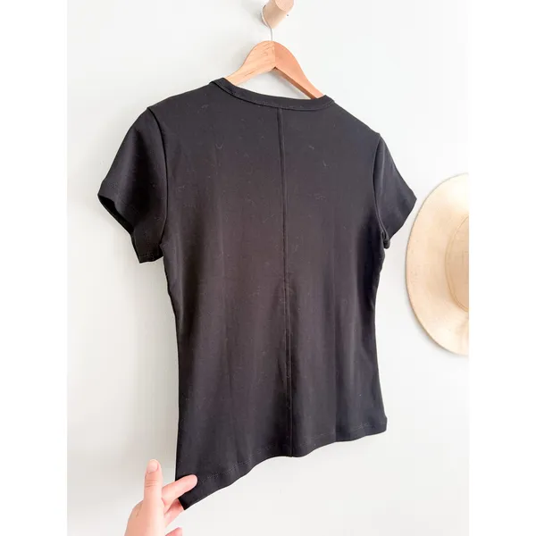 Madewell | NWT 90s V Neck Baby Tee Black Compact Cotton Fitted | Sz L - Image 9