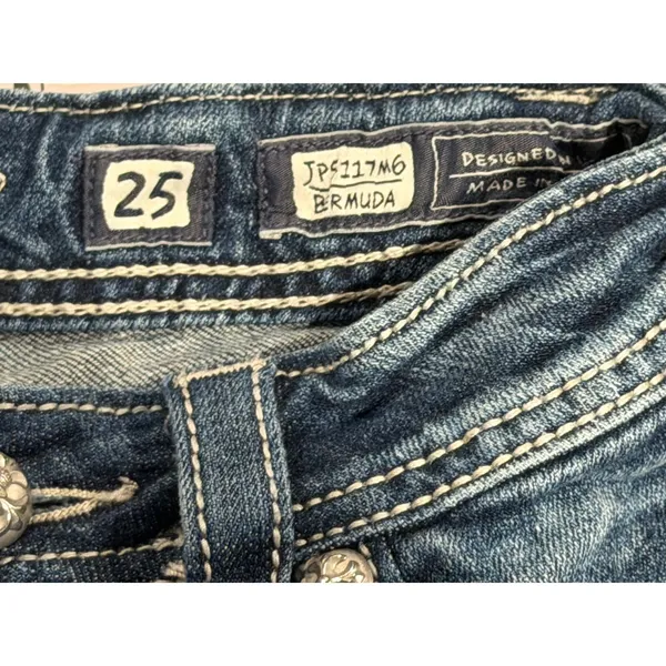 Miss Me Angel‎ Wings Cross Bling Distressed Denim Low Rise Y2K Bermuda Shorts 25 - Image 3