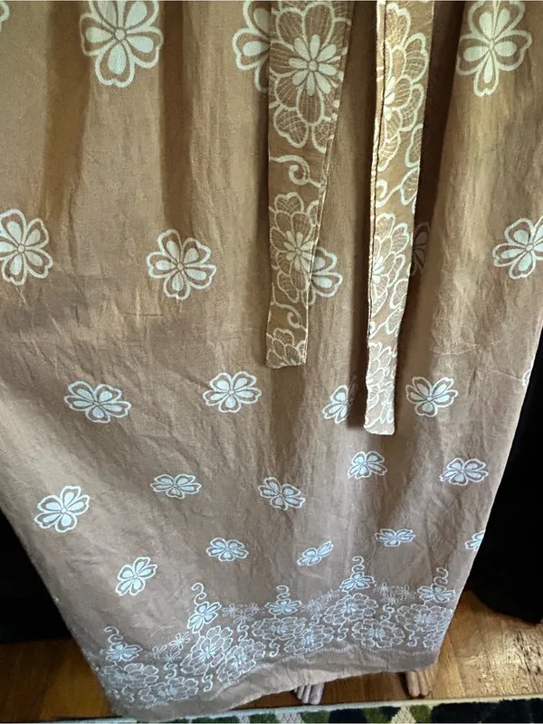 AZ Sleeveless Taupe & White Floral Print Maxi Dress Tie Waist LG NWT - Image 9