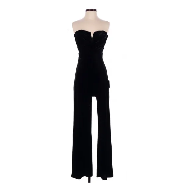 Lulus Moody at Midnight Black Velvet Notched Strapless Jumpsuit Small Party - Image 2