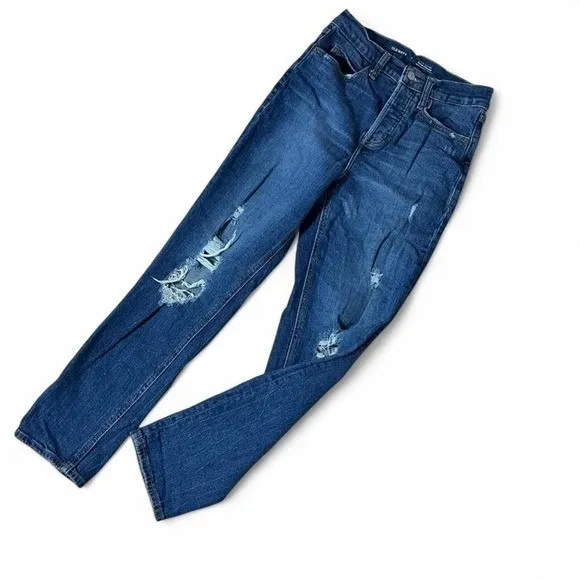 Old Navy Sky-Hi Straight Jeans Womens 0 Blue Distressed Ripped High Rise Denim - Image 4