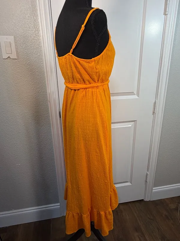 Emma & Michele Orange Cotton Gauze Ruffle Wrap Dress Size S - Image 4