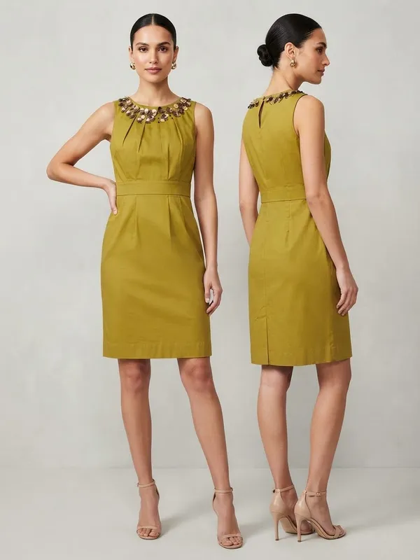 BODEN Embellished Sleeveless Sheath Dress 2P 16” p2p Olive $199 Retail EUC - Image 2