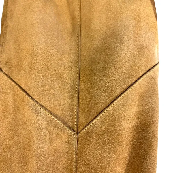 Y2K DKNY Tan Suede Leather Flared Pants Slit Trousers Fall Streetwear Retro - Image 2
