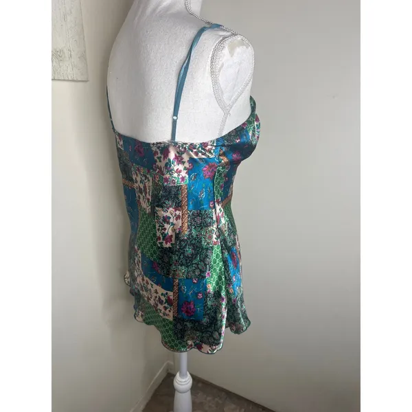 Vintage Y2K Meghan Noland Floral Patchwork Boho Satin Cami Sz M Fairy Grunge - Image 5