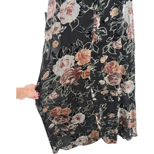 NWT Lulus Floral Velvet Burnout Maxi Dress Black Tie Back V Neck Size‎ XS Fairy - Image 12