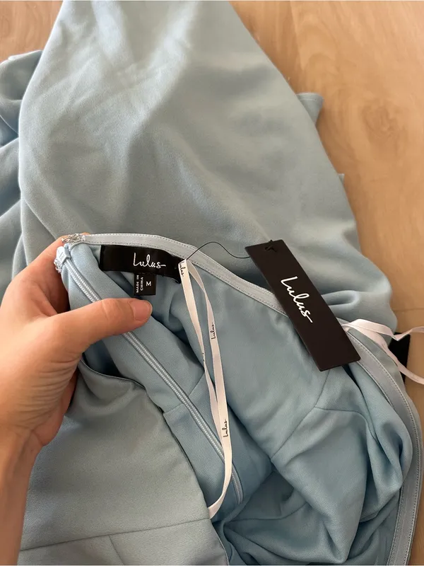 LULU’S After Hours Light Blue Strapless Ruffled Maxi Dress - Image 10