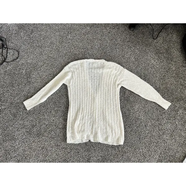 Nine West cream v-neck ribbed knit long sleeve button front cardigan sweater S - Image 11