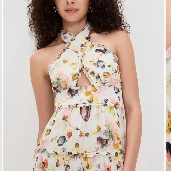 Amanda Uprichard Estella Floral Maxi Dress Halter Cream White‎ Pink Backless M - Image 4