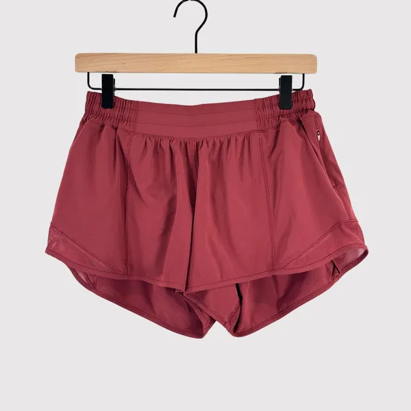 Lululemon Womens Shorts Red Hotty Hot Low Rise Lined Running Gym Size 8 Tall - Image 2