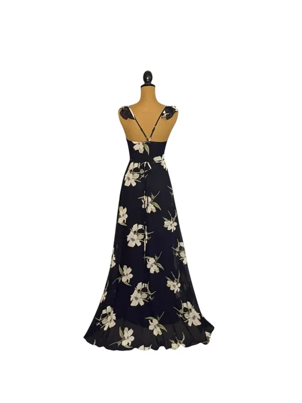 Lulus All Mine Wrap Maxi Dress XXS Navy Blue Floral High Slit Wedding Guest NWT - Image 6