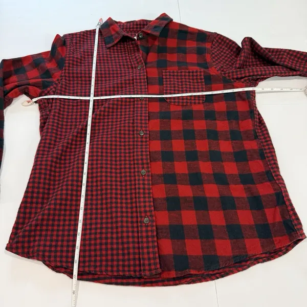 LL Bean Red/Black Scotch Plaid Cotton Flannel Button Shirt Relaxed Fit LARGE - Image 8