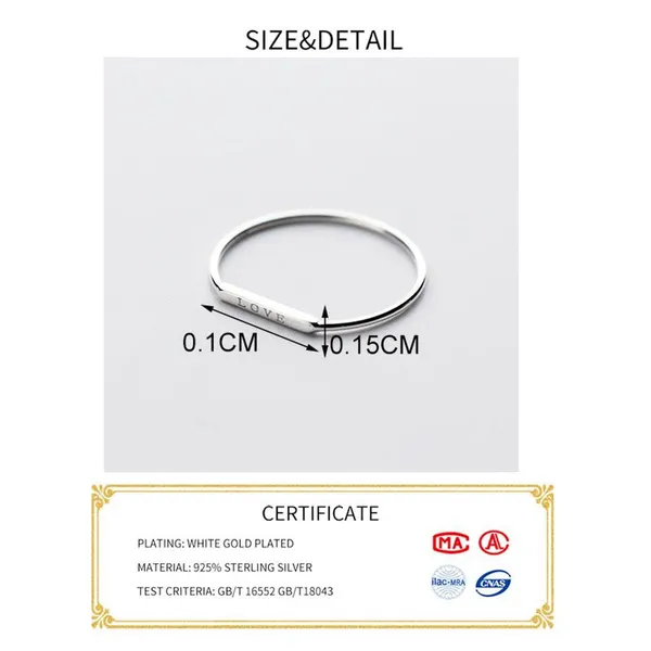 Boutique Dainty White‎ Gold-Plated S925 LOVE Bar Band Ring | Sz 6 NEW - Image 9
