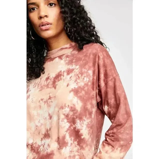 We The Free Free People Be Free Tie Dye Oversize Women's T-Shirt Size Large Brown Cotton - Image 9