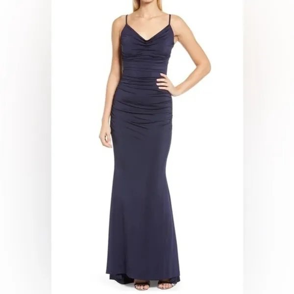 Eliza J Navy Cowl Neck Ruched Jersey Slinky Sleeveless‎ Evening Gown Size 6 NWT - Image 10