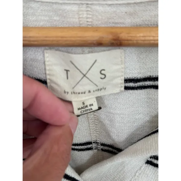Thread & Supply Striped Polo Top Womens Small White Black V-Neck Short Sleeve - Image 4
