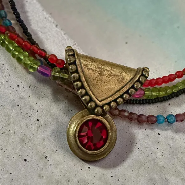 Chico's 4 Strand Colorful Beaded Choker Necklace Red Crystal Pendant - Image 2