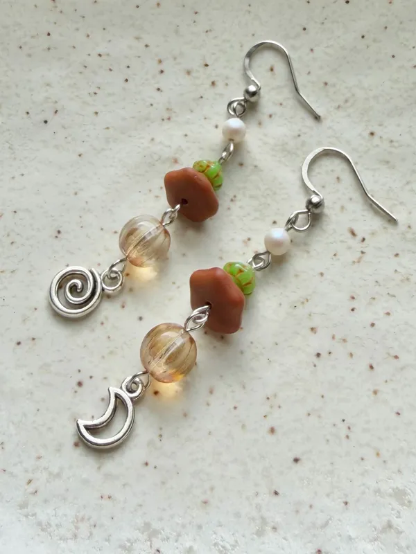 Handmade quality Czech glass beads mix fairy whimsy unique dangle earrings🌀🌙 - Image 4