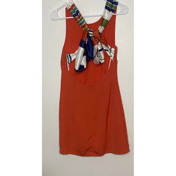 Lulus Women’s Chiffon Mini Shift Dress Sleeveless Sz XS Orange Nautical Zip ￼ - Image 3