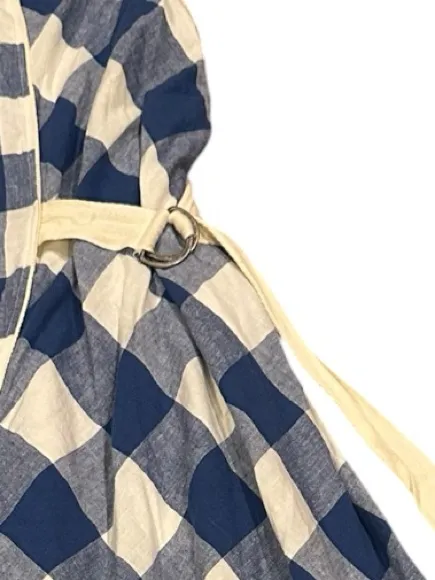 Maeve Anthro Blue White Checkered asymmetrical dress sleeveless Cotton Linen Sp - Image 7