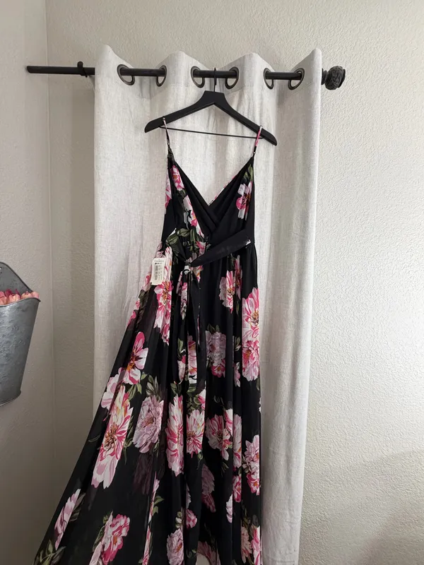 B Darlin Black Maxi Dress with Pink Floral Print - Image 5