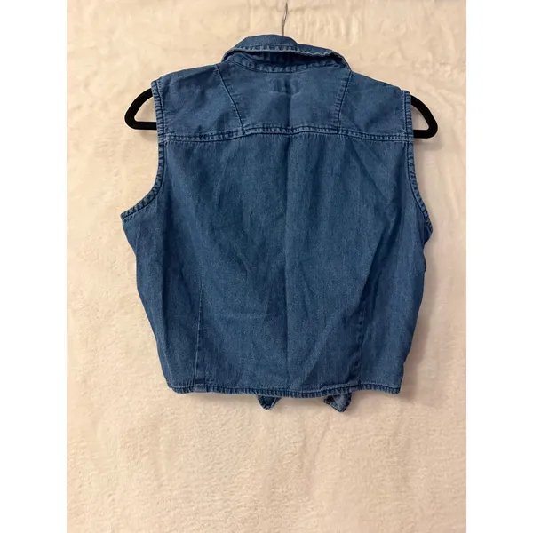 Wrangler Women Vintage Sleeveless Denim Butterfly Embroidered Tie Front Top‎ L - Image 4