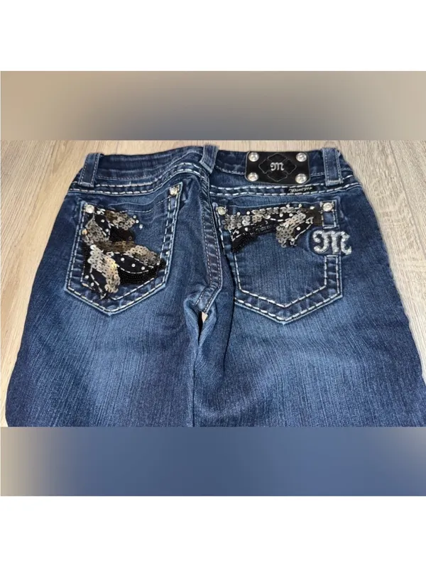 Miss Me Dark Blue Straight Leg Jeans with Sequin Pocket denim - Image 3