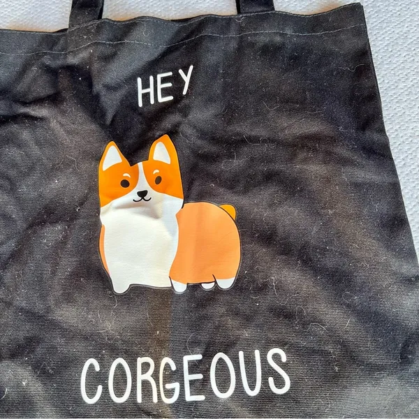 Black Corgi ‘Hey Corgeous’ Fabric Tote Bag 39cm x 38cm EUC - Image 2