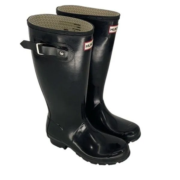 Hunter Womens Glossy Round Toe Slip‎ On Tall Rain Boots Black Size 4M/5F - Image 3