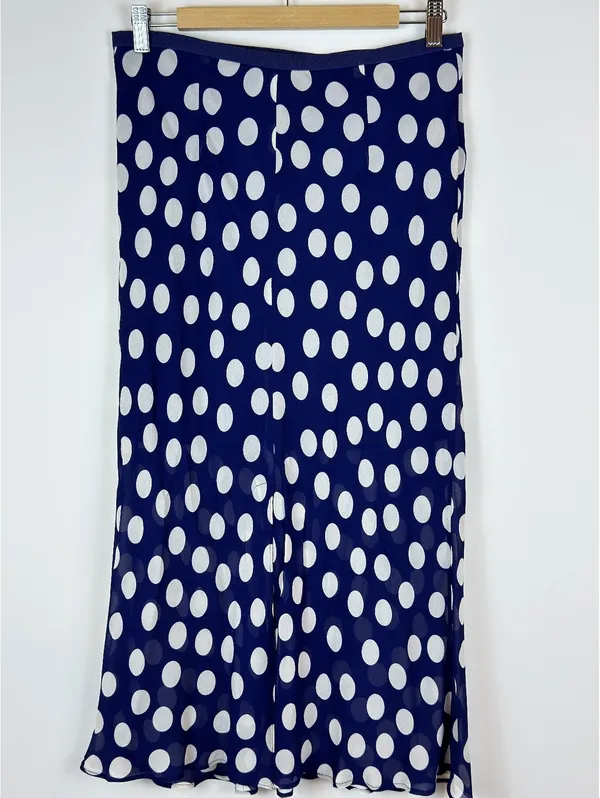 J.Crew New Gwyneth Midi Slip Skirt S Navy White Polka Dot Viscose Chiffon CI644 - Image 8